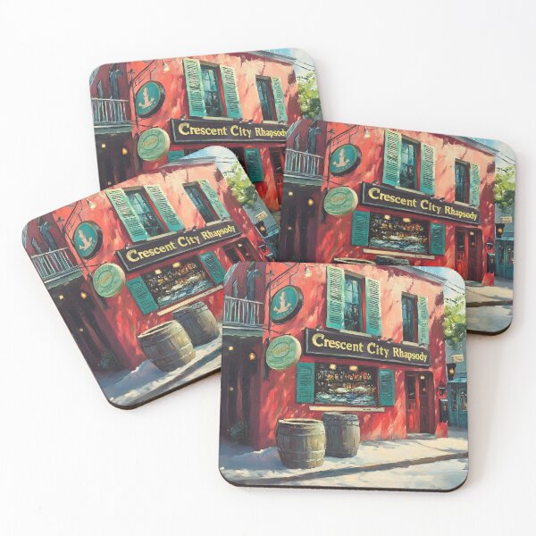 Item preview, New Orleans Charm - Red Building with Turquoise Shutters and Crescent City Rhapsody Bar, Abstract Digital AI Art designed and sold by OlfactoART Studio.