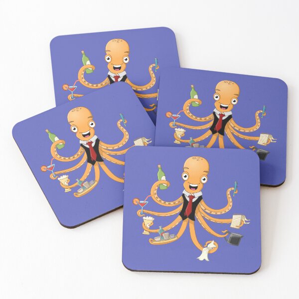 Item preview, Colorful and funny Illustration of a happy waiter octopus designed and sold by Stef Ringoot, cartoons and illustrations.