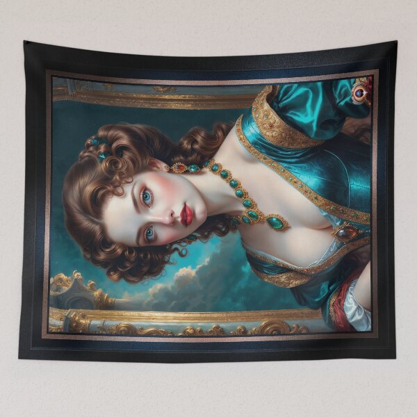 Item preview, A Masterpiece Portrait of Rhelina Valois, A Baroque Beauty in Emerald and Gold, Gorgeous AI Concept Art by Xzendor7 designed and sold by Xzendor7 Digital Art Creations.