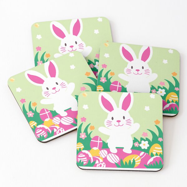 Item preview, white pink easter bunny with orange eggs  designed and sold by Rainbow Paws Garden.