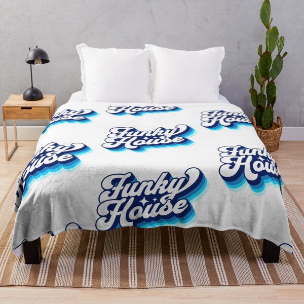 Item preview, FUNKY HOUSE - Retro Drop Shadow (white/blue) designed and sold by Discothreadz.