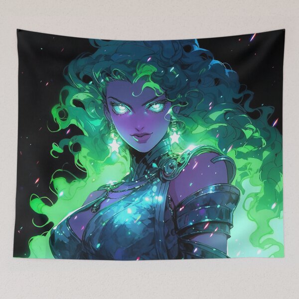 Item preview, Fierce Emerald Sorceress Anime Girl designed and sold by bubblegoth.