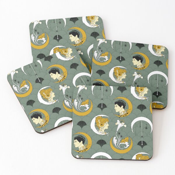 Item preview, art nouveau crescent moon - sage green designed and sold by kobyakov.