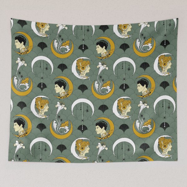 Item preview, art nouveau crescent moon - sage green designed and sold by kobyakov.