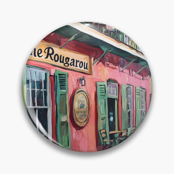 Item preview, The Rougarou Bar in New Orleans - Cozy Charm of a Pink Building with Green Shutters designed and sold by OlfactoART Studio.