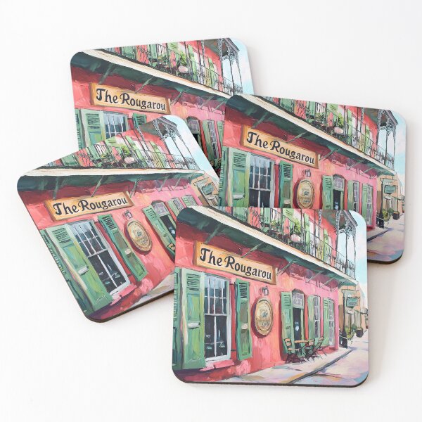 Item preview, The Rougarou Bar in New Orleans - Cozy Charm of a Pink Building with Green Shutters designed and sold by OlfactoART Studio.