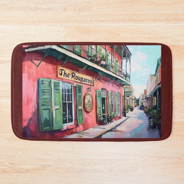 Item preview, The Rougarou Bar in New Orleans - Cozy Charm of a Pink Building with Green Shutters designed and sold by OlfactoART Studio.