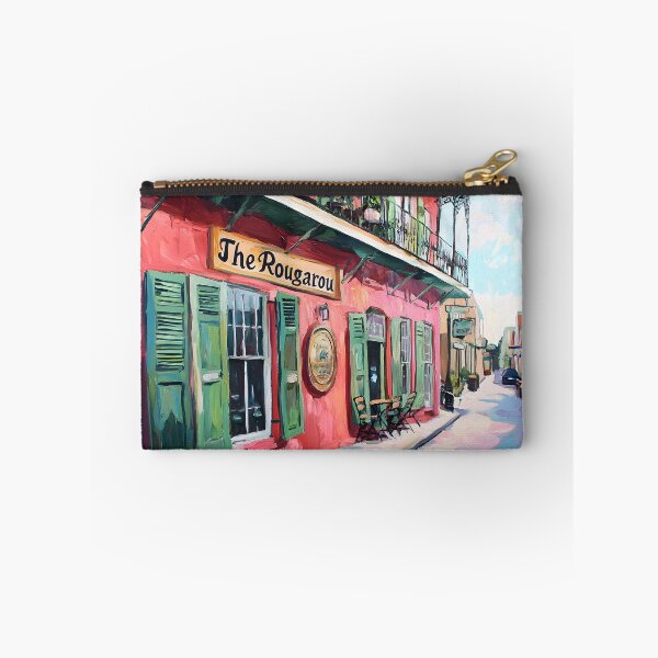 Item preview, The Rougarou Bar in New Orleans - Cozy Charm of a Pink Building with Green Shutters designed and sold by OlfactoART Studio.