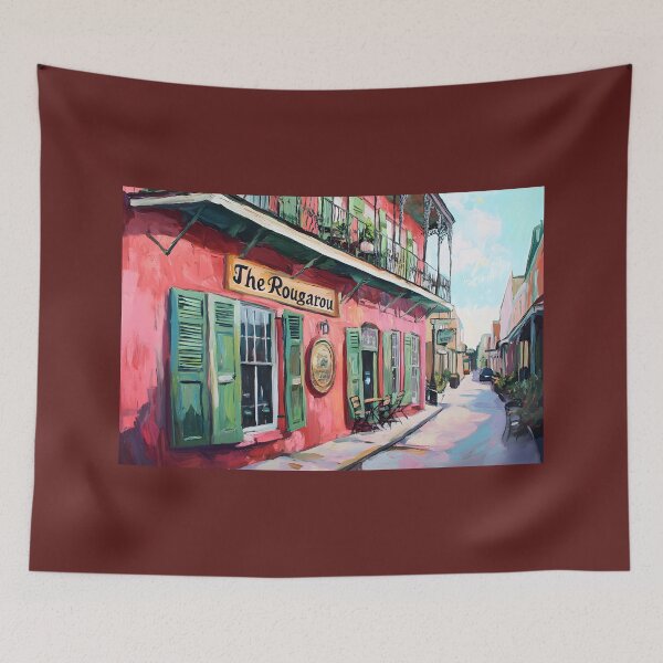 Item preview, The Rougarou Bar in New Orleans - Cozy Charm of a Pink Building with Green Shutters designed and sold by OlfactoART Studio.
