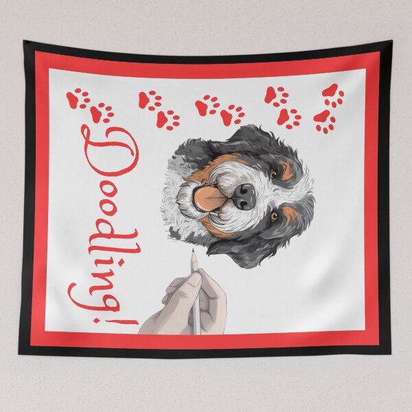 Item preview, Bernedoodle Doodling Happy Bernese Doodle Dog – Artistic Poodle Doodles Sketch designed and sold by PoodleDoodles4U.