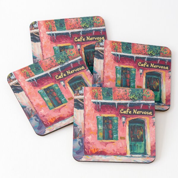 Item preview, Café Nervosa - A Bold Pink Facade and Colorful New Orleans Charm Generative AI Abstract Art designed and sold by OlfactoART Studio.