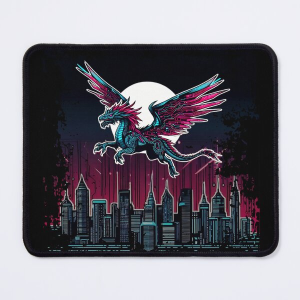 Item preview, "Cyber Dragon Soaring Over Neon City - Futuristic Sci-Fi Art designed and sold by Psycho-Crazy.