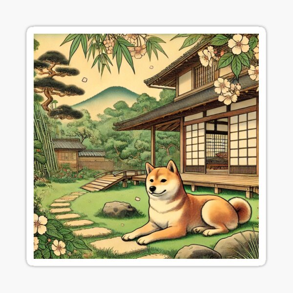 Item preview, Shiba Inu in a Japanese Garden - Japanese Animal Art designed and sold by Enoki design.