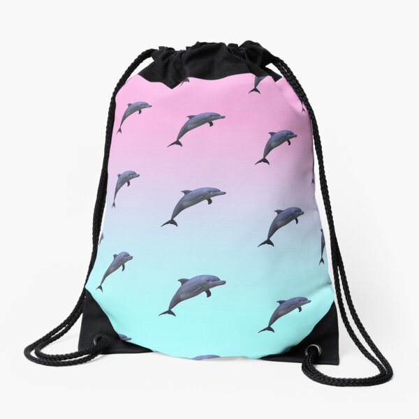 Vaporwave Dolphin Pattern Drawstring Bag