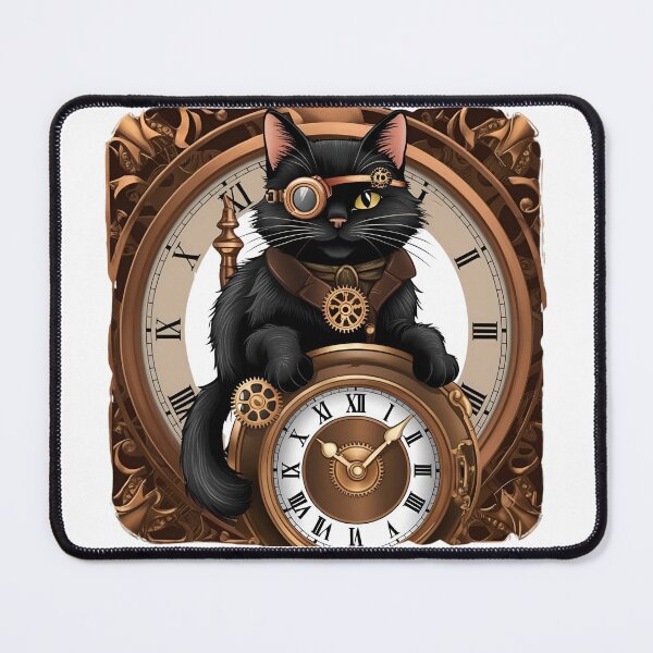 Item preview, Steampunk Black Cat with Vintage Clock and Gear Aesthetic Feline Art designed and sold by ChenEngEng.