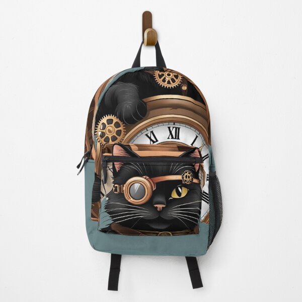 Item preview, Steampunk Black Cat with Vintage Clock and Gear Aesthetic Feline Art designed and sold by ChenEngEng.