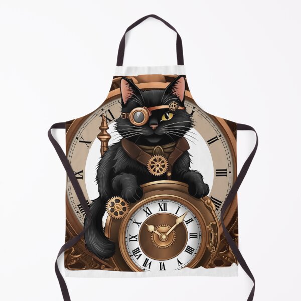 Item preview, Steampunk Black Cat with Vintage Clock and Gear Aesthetic Feline Art designed and sold by ChenEngEng.