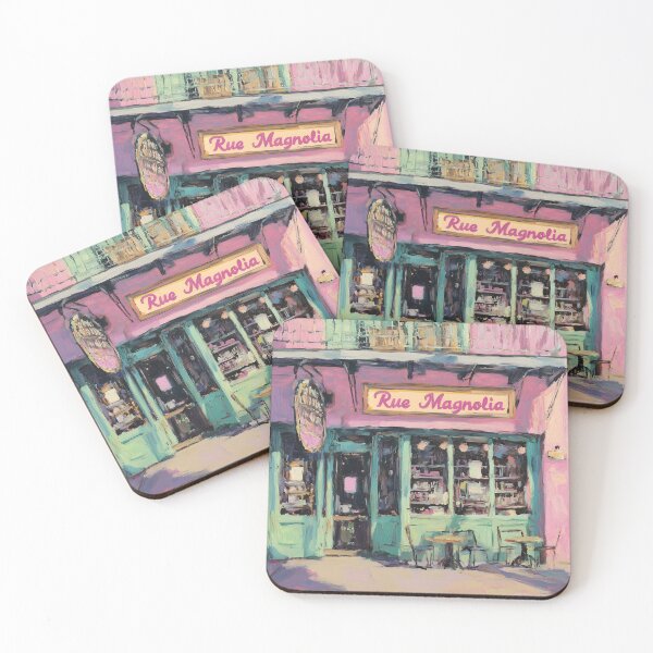 Item preview, Rue Magnolia - A Quaint Café in New Orleans with Pink and Teal Charm Abstract Digital AI Generated Art designed and sold by OlfactoART Studio.
