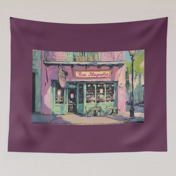 Item preview, Rue Magnolia - A Quaint Café in New Orleans with Pink and Teal Charm Abstract Digital AI Generated Art designed and sold by OlfactoART Studio.