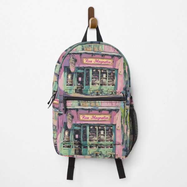 Item preview, Rue Magnolia - A Quaint Café in New Orleans with Pink and Teal Charm Abstract Digital AI Generated Art designed and sold by OlfactoART Studio.