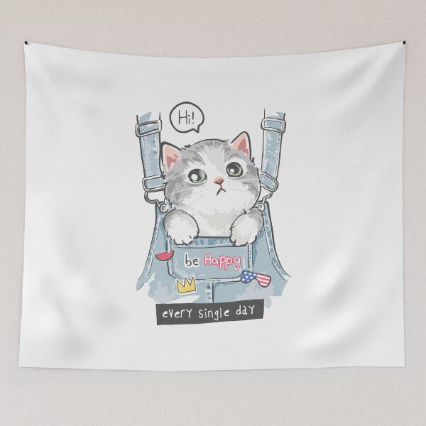 Item preview, Hi! Be Happy every single day: Cute cat in overalls design to brighten up your day designed and sold by Polarisofficial.