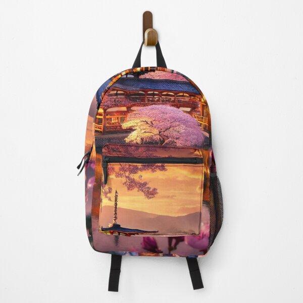 Item preview, Serene Japanese Temple Amidst Cherry Blossoms designed and sold by NihonKamonScape.