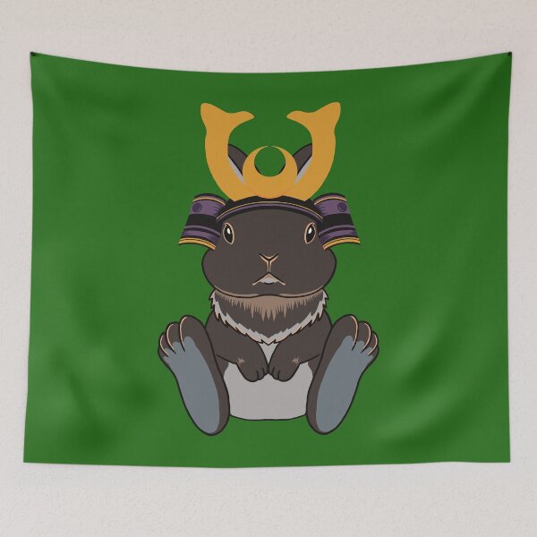 Item preview, Tiny Brave Samurai Netherland Dwarf Rabbit Wearing Traditional Shogun Helmet designed and sold by tayaan.
