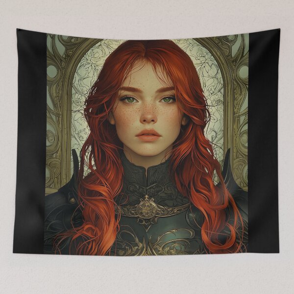 Item preview, Redhead Knight with Green Eyes - Art Nouveau Style designed and sold by ArtNouveauChic.