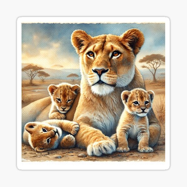 Item preview, Majestic Lioness with Her Playful Cubs designed and sold by peacefulgift.studio.