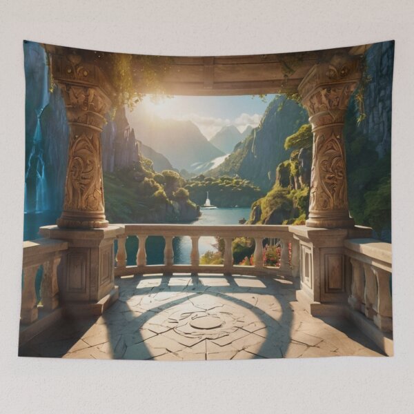 Item preview, Sacred View: A Fairy Tale Balcony Above the Waterfall designed and sold by BlareBlare.