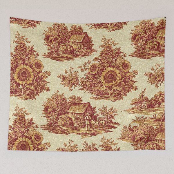 Item preview, Vintage French Toile de Jouy Sunflower & Rustic Rural Pastoral  designed and sold by Tamas Das.