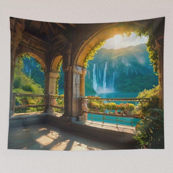 Item preview, Magical Fairy Tale Balcony Overlooking the River designed and sold by BlareBlare.