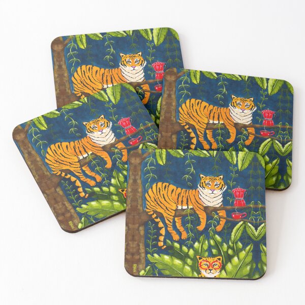 Item preview, Jungle Tiger and Cheetah With Coffee designed and sold by KilkennyCat Art.