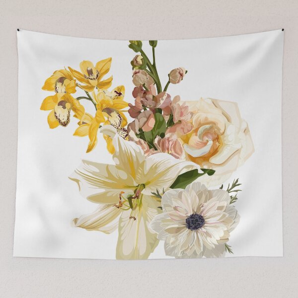 Item preview, Yellow, rose, lily, orchid, fall garden flowers, eucalyptus, greenery hand drow design.  designed and sold by MatyKotiv.