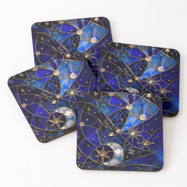 Item preview, Crescent Moon Celestial Starry night stained glass bejewelled designed and sold by happywkndclub.