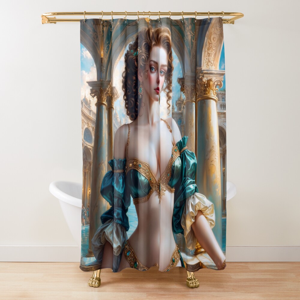 Embracing Aldora Veldt Timeless Beauty In An Grand And Opulent Golden Era Stunning AI Concept Art by Xzendor7 Decorative Art Print Shower Curtain