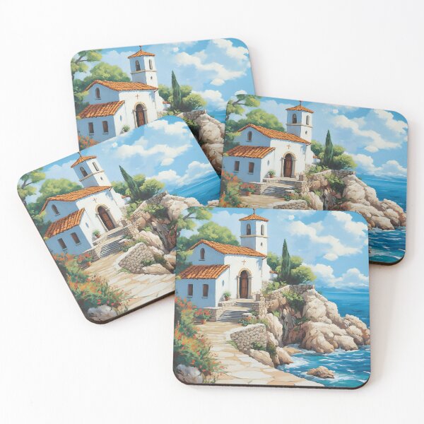 Item preview, Christian church by the sea in Greece in summer designed and sold by Sacrora.
