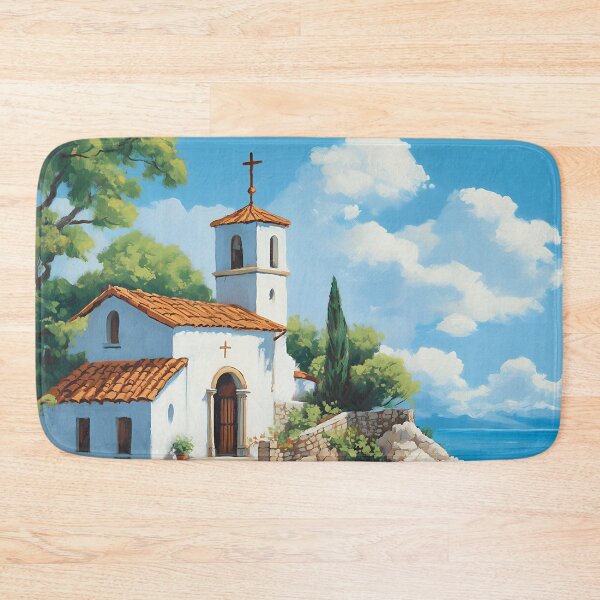Item preview, Christian church by the sea in Greece in summer designed and sold by Sacrora.