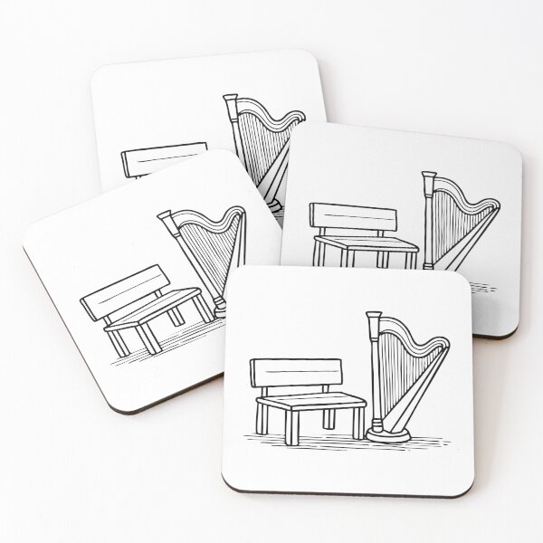 Item preview, Harp leaning against a wood bench designed and sold by rasagamastore.