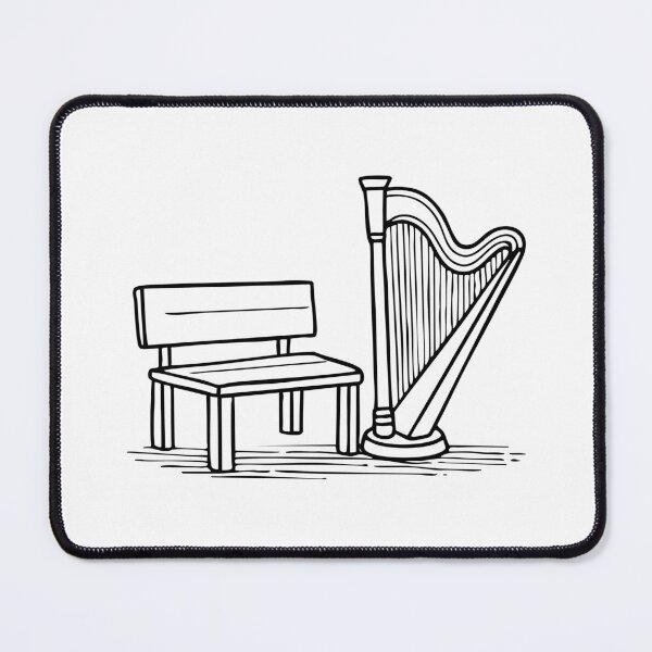 Item preview, Harp leaning against a wood bench designed and sold by rasagamastore.