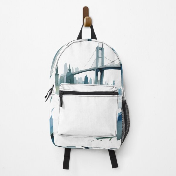 Item preview, Watercolor Skyline with Suspension Bridge – Urban Art designed and sold by Moss and Moon Studio.