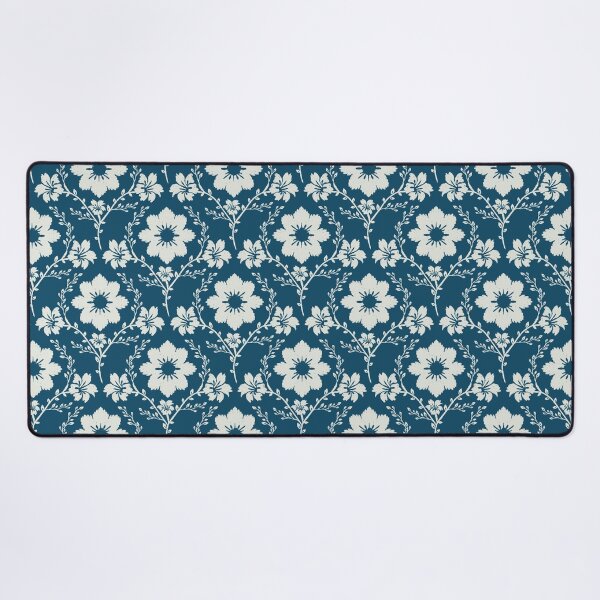 Aperçu de l'œuvre Motif damassé fantaisiste bleu blanc bohème tropical élégant fleurs sauvages créée et vendue par BWDecorPattern.