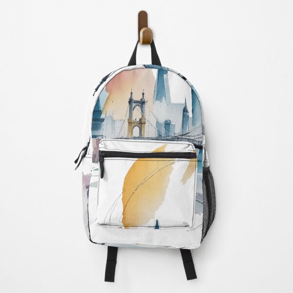 Item preview, Watercolor Skyline with Suspension Bridge – Urban Art designed and sold by Moss and Moon Studio.