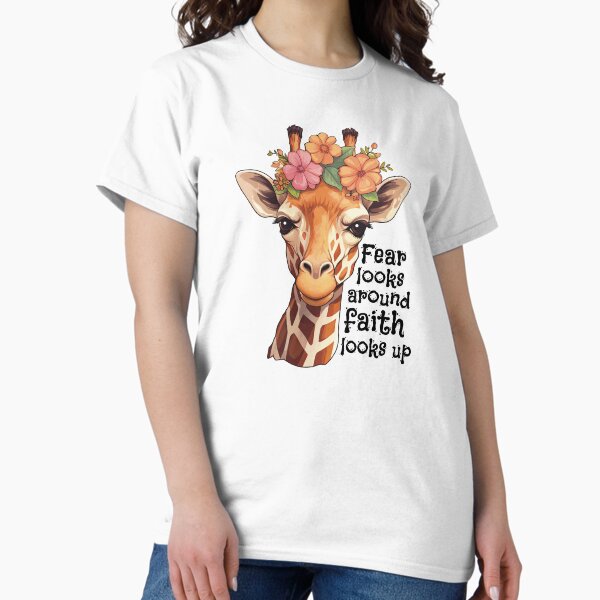 Vista previa del artículo con la obra «El miedo mira alrededor La fe mira hacia arriba La fe cristiana», diseñado y vendido por RockFireMerch.