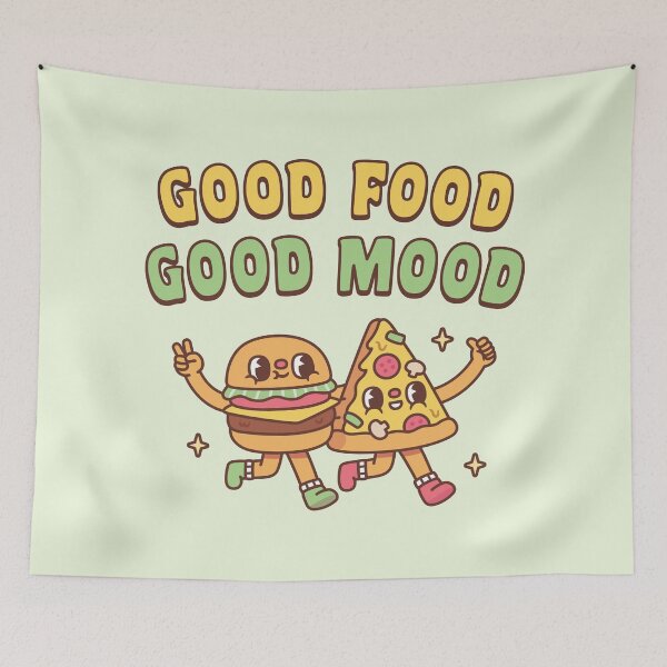 Item preview, Cute Burger And Pizza Good Food Good Mood Quote designed and sold by rustydoodle.