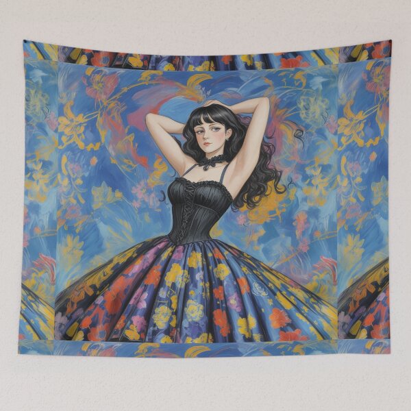 Item preview, Beautiful Expressionistic illustration of a Gothic Lolita girl vibrant colors pretty designed and sold by Vintage Designs +.