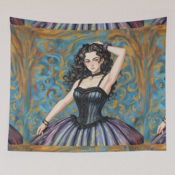 Item preview, Beautiful Expressionistic illustration of a Gothic Lolita girl vibrant colors pretty designed and sold by Vintage Designs +.