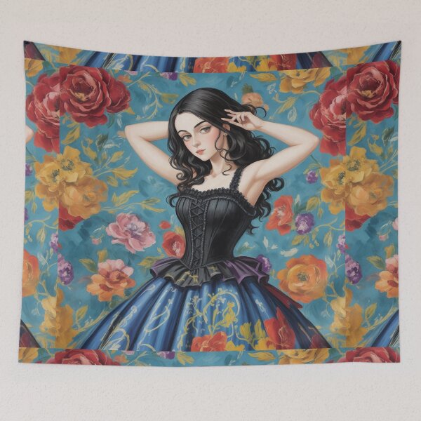 Item preview, Beautiful Expressionistic illustration of a Gothic Lolita girl vibrant colors pretty designed and sold by Vintage Designs +.