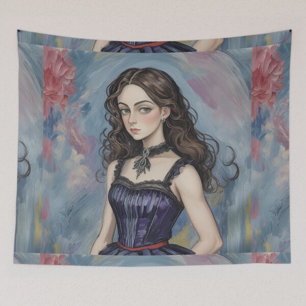 Item preview,  Beautiful Expressionistic illustration of a Gothic Lolita girl vibrant colors pretty designed and sold by Vintage Designs +.