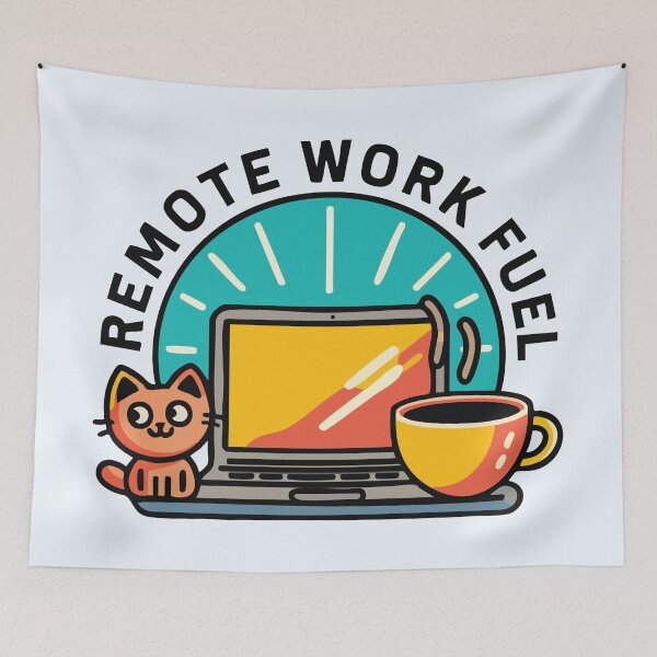 Item preview, Remote Work Fuel – Cute Cat, Coffee & Laptop Design designed and sold by CrownedCanvas.